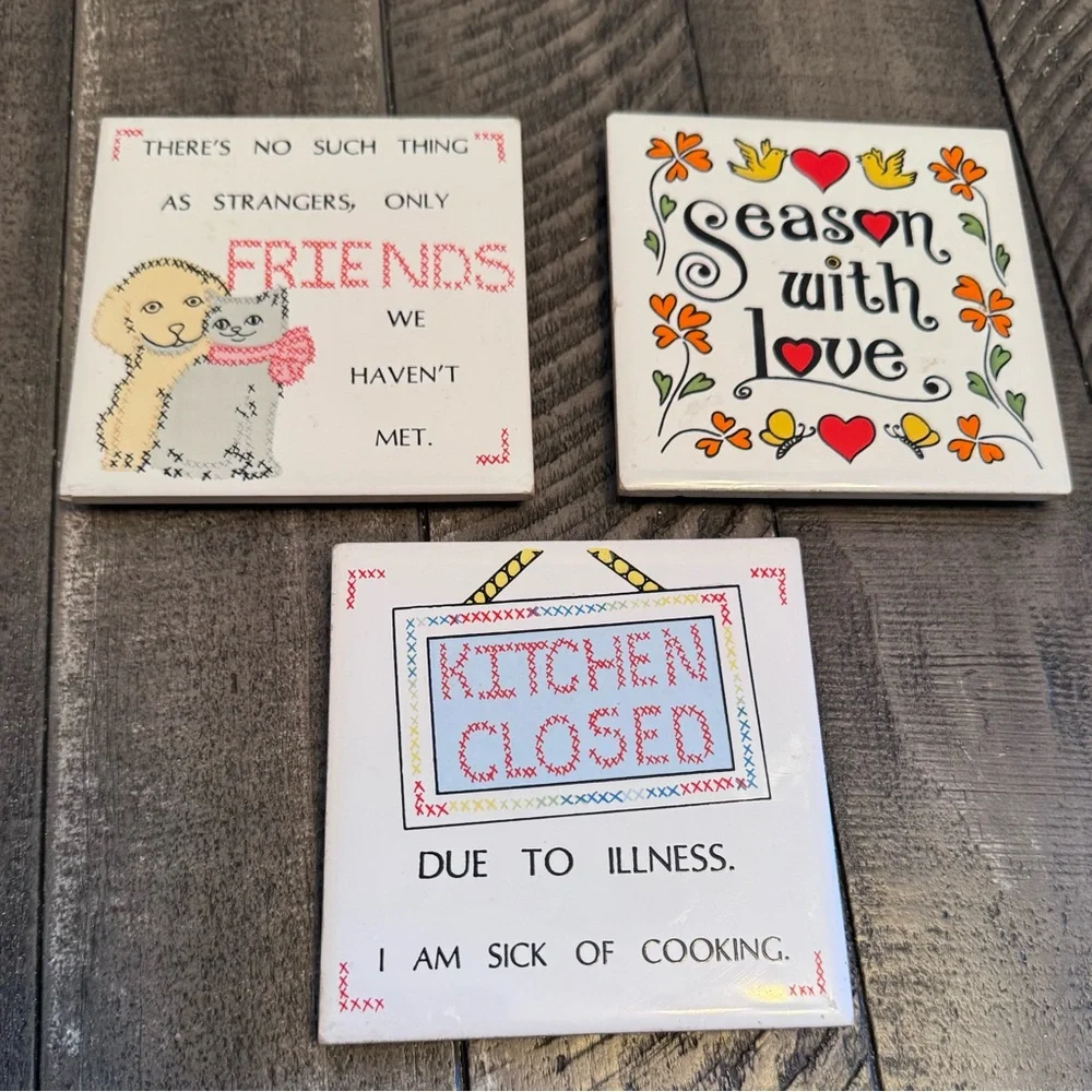 Vintage House of Lloyd Ceramic Trivet Kitchen Decorative Novelty Funny Lot Of 3‎